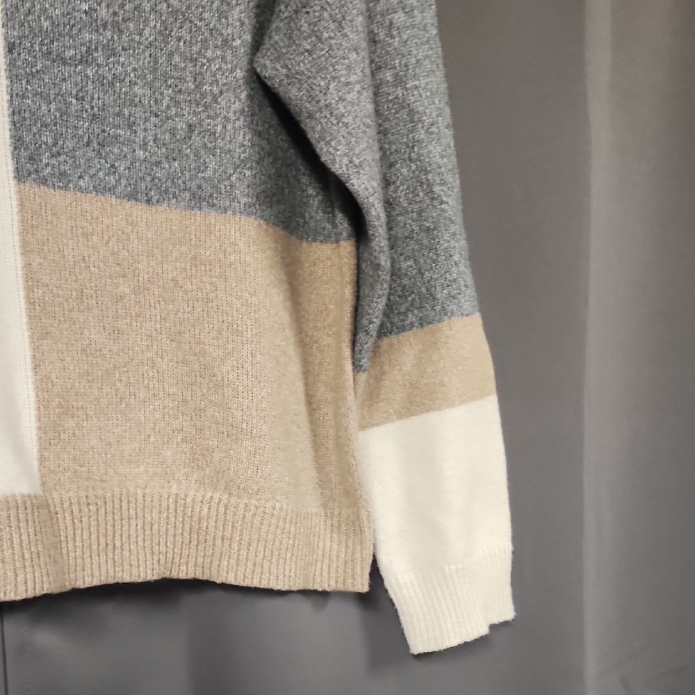 Large Verve Ami Color Block Sweater - Gray, Cream, and Tan - Picture 3 of 4